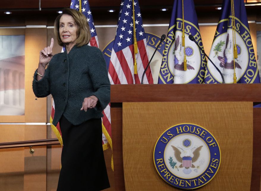 Speaker of the House Nancy Pelosi, D-Calif., meets with reporters in her first formal news conference since taking control of the House with the Democrats in the majority, on Capitol Hill in Washington, Thursday, Jan. 10, 2019, the 20th day of a partial government shutdown. President Donald Trump threatened today to declare a national emergency to circumvent Pelosi and Congress if he can't reach a deal with Democrats to fund his promised border wall. (AP Photo/J. Scott Applewhite)