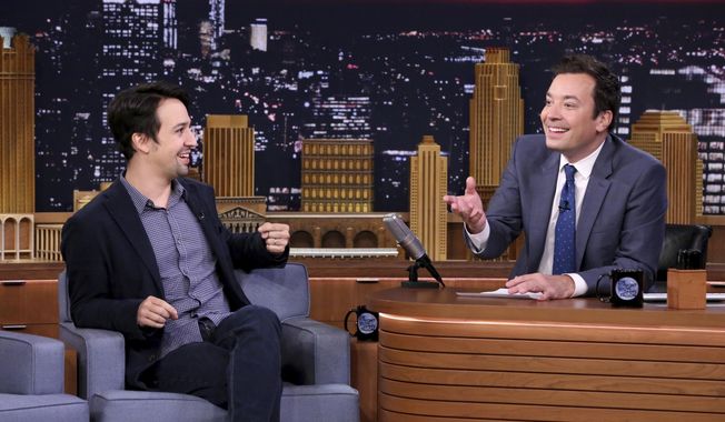 This Oct. 4, 2016, file image released by NBC shows Lin-Manuel Miranda during an interview with host Jimmy Fallon on &amp;quot;The Tonight Show Starring Jimmy Fallon,&amp;quot; in New York. (Andrew Lipovsky/NBCU Photo Bank via AP)