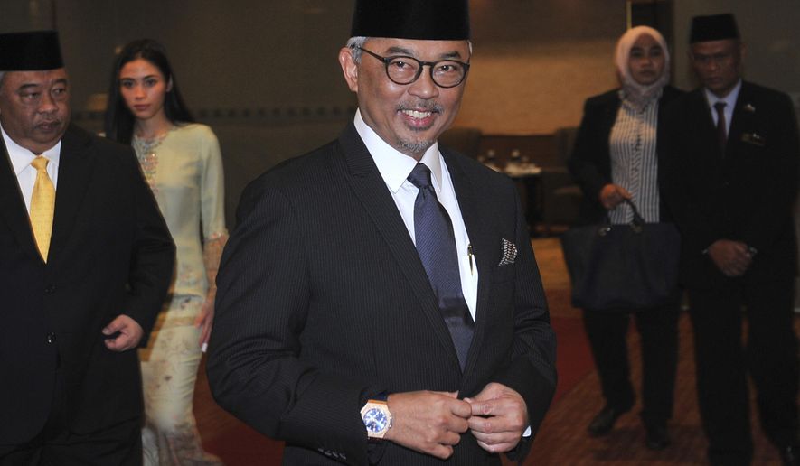 In this Jan. 11, 2019, photo, Pahang state Crown Prince Tengku Abdullah arrives for a private event at a hotel in Kuala Lumpur. The central Malaysian state of Pahang is getting a new sultan who is tipped to become the country's next king under a unique rotating monarchy system. The national Bernama news agency reported that the Pahang palace announced Saturday, Jan. 12, that Tengku Abdullah, currently the regent of Pahang, will succeed Sultan Ahmad Shah on Tuesday, Jan. 15.(AP Photo)