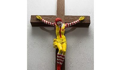 Finnish artist Jani Leinonen told The Jerusalem Post on Jan. 13, 2019, that his sculpture of a crucified Ronald McDonald, known as &quot;McJesus,&quot; was exhibited in a Haifa gallery &quot;against my wishes.” (Image: Haifa Museum of Art)