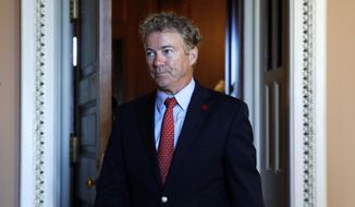 In this Sept. 26, 2018, file photo Sen. Rand Paul, R-Ky., leaves a meeting of Senate Republicans with Vice President Mike Pence on Capitol Hill in Washington. (AP Photo/Jacquelyn Martin, File)