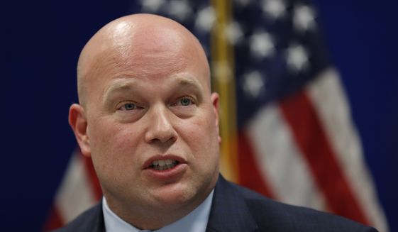 FILE - In this Nov. 14, 2018 file photo, Acting Attorney General Matthew Whitaker speaks to state and local law enforcement officials at the U.S. Attorney&#39;s Office for the Southern District of Iowa in Des Moines, Iowa. The Supreme Court is refusing to be drawn into a dispute over the appointment of Matthew Whitaker as the acting U.S. attorney general. The justices on Monday rejected an appeal in a case dealing with gun rights that also included a challenge to President Donald Trump&#39;s appointment of Whitaker to temporarily lead the Justice Department.  (AP Photo/Charlie Neibergall)