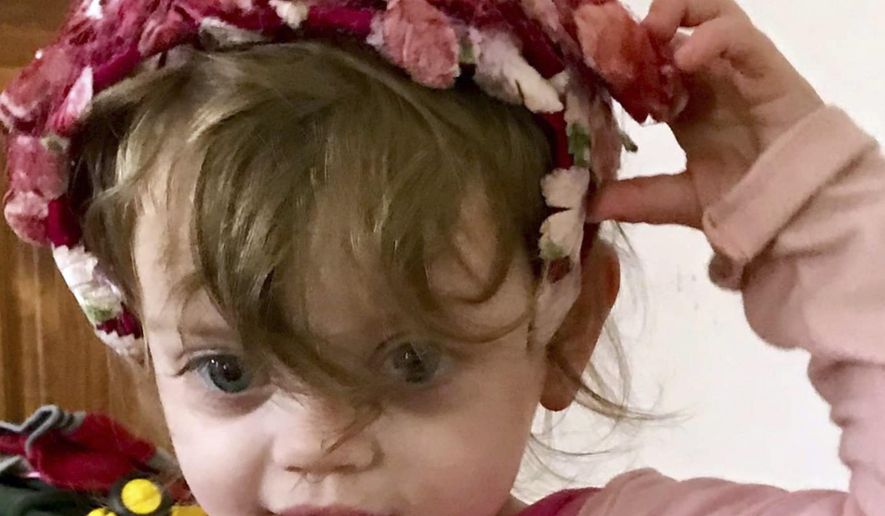 This undated family photo provided by Lindsay Van Schoick shows his granddaughter Sofia Van Schoick, who was found dead outside her house in sub-zero weather early Monday, Jan. 14, 2019, in Newport, N.H. She was 2-years-old. (Courtesy of Lindsay Van Schoick via AP)