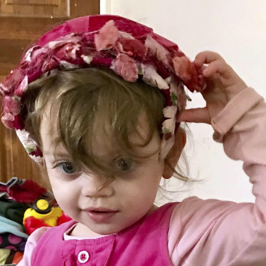 This undated family photo provided by Lindsay Van Schoick shows his granddaughter Sofia Van Schoick, who was found dead outside her house in sub-zero weather early Monday, Jan. 14, 2019, in Newport, N.H. She was 2-years-old. (Courtesy of Lindsay Van Schoick via AP)