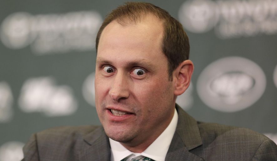 New York Jets head coach Adam Gase speaks during a news conference in Florham Park, N.J., Monday, Jan. 14, 2019. The Jets coach was formally introduced at the team's facility, and social media was quickly abuzz. No, not with his vision for the team or where he sees quarterback Sam Darnold’s progress going. It was all about Gase's eyes, which were intensely focused at times throughout the nearly 20-minute news conference. (AP Photo/Seth Wenig)