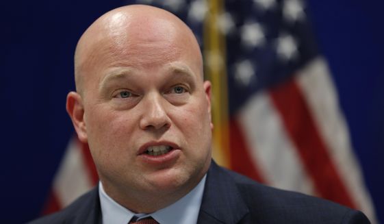 In this Nov. 14, 2018, photo, Acting Attorney General Matthew Whitaker speaks to state and local law enforcement officials at the U.S. Attorney&#39;s Office for the Southern District of Iowa in Des Moines, Iowa. The Supreme Court is refusing to be drawn into a dispute over the appointment of Matthew Whitaker as the acting U.S. attorney general. The justices on Monday rejected an appeal in a case dealing with gun rights that also included a challenge to President Donald Trump&#39;s appointment of Whitaker to temporarily lead the Justice Department.  (AP Photo/Charlie Neibergall)