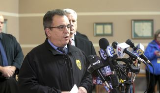 Gloucester County Prosecutor Charles Fiore gives an update on the police standoff at the UPS facility in Logan Township, Gloucester County, Monday, Dec. 14, 2019. (Tim Hawk/NJ Advance Media via AP)