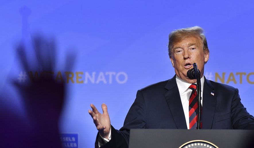 U.S. President Donald Trump speaks during a press conference after a summit of heads of state and government at NATO headquarters in Brussels, Belgium, Thursday, July 12, 2018. NATO leaders gather in Brussels for a two-day summit. (AP Photo/Geert Vanden Wijngaert)