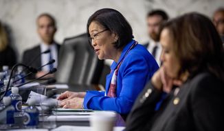 In this file photo, Sen. Mazie Hirono, D-Hawaii, questions then-Attorney General nominee William Barr as he testifies during a Senate Judiciary Committee hearing on Capitol Hill in Washington, Tuesday, Jan. 15, 2019. (AP Photo/Andrew Harnik) ** FILE **