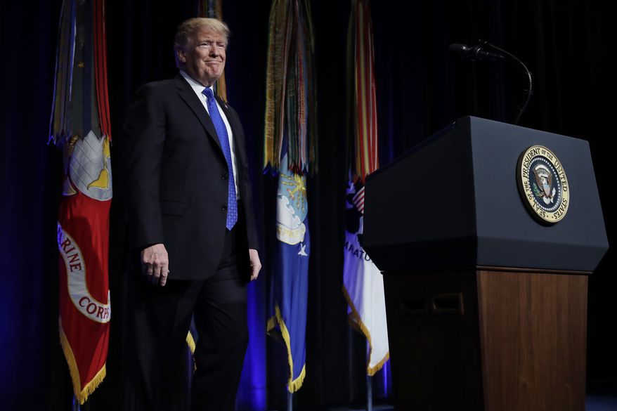 President Donald Trump arrives to speak about American missile defense doctrine, Thursday, Jan 17, 2019, at the Pentagon. (AP Photo/ Evan Vucci)
