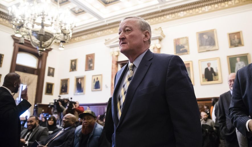 Philadelphia Mayor Jim Kenney arrives for a news conference at City Hall in Philadelphia, Thursday, Jan. 17, 2019. Months after declaring Philadelphia's gun violence a public health emergency, the mayor presented the "Roadmap to Safer Communities." It aims to tackle poverty, invest in community groups and fund innovative policing tactics. (AP Photo/Matt Rourke)