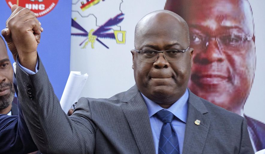 FILE - This Nov. 23, 2018, file photo shows Felix Tshisekedi of Congo&#x27;s Union for Democracy and Social Progress opposition party, at a press conference in Nairobi, Kenya. Congo&#x27;s Constitutional Court early Sunday, Jan. 20, 2019, declared the election of Tshisekedi as president, rejecting challenges to the vote by runner-up Martin Fayulu, who had alleged fraud. Tshisekedi, son of the late, charismatic opposition leader Etienne, is now set to be inaugurated on Tuesday.(AP Photo/Ben Curtis, File)