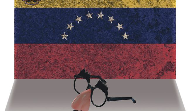 Illustration on the suppression of comedy in Venezuela by Alexander Hunter/The Washington Times