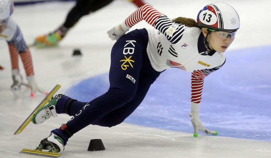 FILE - In this Nov. 13, 2016, file photo, first place finisher Shim Suk-hee, from South Korea, races during the women&#x27;s 1,500-meter finals at a World Cup short track speedskating event at the Utah Olympic Oval in Kearns, Utah. More South Korean female skaters are saying they have been sexually abused by their coaches following explosive claims by two-time Olympic champion Shim that she had been raped by her former coach since she was a teen, according to group representing athletes on Monday, Jan. 21, 2019. (AP Photo/Rick Bowmer, File)