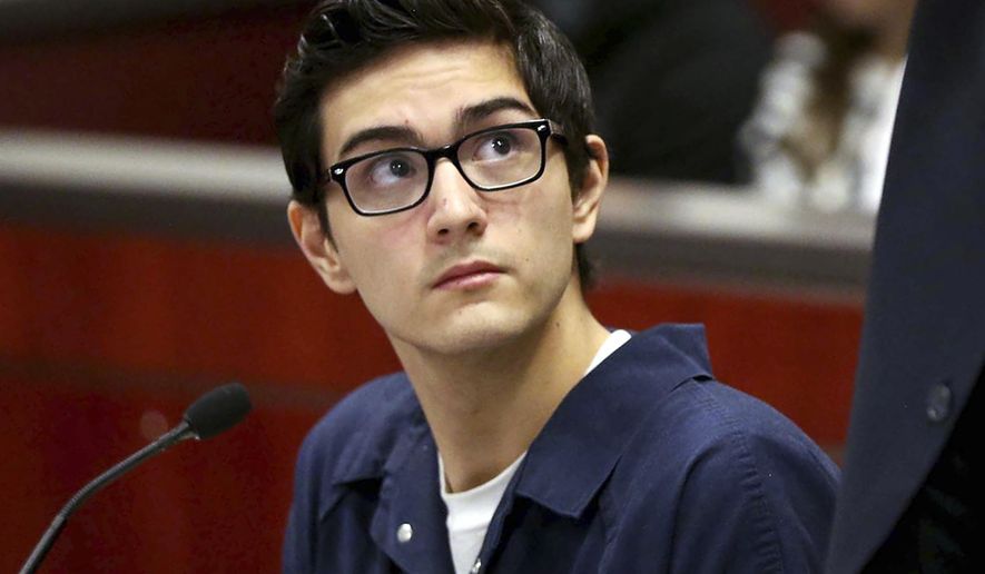FILE - In this Feb. 19, 2016 file photo, Steven Jones is shown during a bail modification hearing in Coconino County Superior Court in Flagstaff, Ariz. Two attorneys representing Jones, the former Northern Arizona University student charged in a fatal shooting on the school's campus, have asked to withdraw from the case. The request comes after a state Supreme Court committee admonished Ryan Stevens and Bruce Griffen for once representing one of the shooting victims and now representing the accused shooter. The committee says it found probable cause that the attorneys violated rules of professional conduct. (Jake Bacon/Arizona Daily Sun via AP, File)