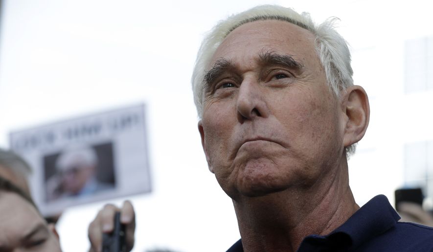 Roger Stone, a confidant of President Donald Trump, walks out of the federal courthouse following a hearing, Friday, Jan. 25, 2019, in Fort Lauderdale, Fla. Stone was arrested Friday in the special counsel&#x27;s Russia investigation and was charged with lying to Congress and obstructing the probe. (AP Photo/Lynne Sladky)