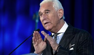 FILE - In this Thursday, Dec. 6, 2018, file photo, Roger Stone speaks at the American Priority Conference in Washington. Stone, an associate of President Donald Trump, has been arrested in Florida. That&#39;s according to special counsel Robert Mueller&#39;s office, which says he faces charges including witness tampering, obstruction and false statements. Stone has been under scrutiny for months but has maintained his innocence. (AP Photo/Jose Luis Magana, File)