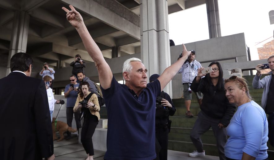 Former campaign adviser for President Donald Trump, Roger Stone leaves the federal courthouse following a hearing, Friday, Jan. 25, 2019, in Fort Lauderdale, Fla.  Stone was arrested Friday in the special counsel&#39;s Russia investigation and was charged with lying to Congress and obstructing the probe.