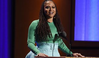 FILE- In this Nov. 18, 2018, file photo filmmaker Ava DuVernay addresses the audience during the 2018 Governors Awards at The Ray Dolby Ballroom in Los Angeles. “VH1 Trailblazer Honors” will pay tribute to Academy Award-nominated director DuVernay to kick off Women’s History Month. (Photo by Chris Pizzello/Invision/AP, FIle)