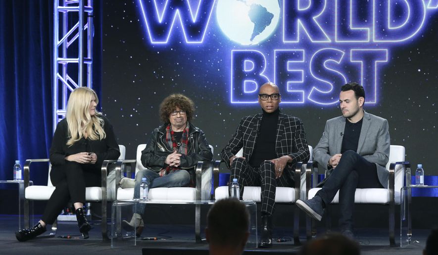 Alison Holloway, from left, Mike Darnell, RuPaul and Ben Winston participate in the &amp;quot;The World&#x27;s Best&amp;quot; show panel during the CBS presentation at the Television Critics Association Winter Press Tour at The Langham Huntington on Wednesday, Jan. 30, 2019, in Pasadena, Calif. (Photo by Willy Sanjuan/Invision/AP)