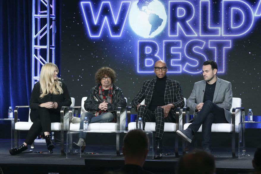 Alison Holloway, from left, Mike Darnell, RuPaul and Ben Winston participate in the &amp;quot;The World&#x27;s Best&amp;quot; show panel during the CBS presentation at the Television Critics Association Winter Press Tour at The Langham Huntington on Wednesday, Jan. 30, 2019, in Pasadena, Calif. (Photo by Willy Sanjuan/Invision/AP)