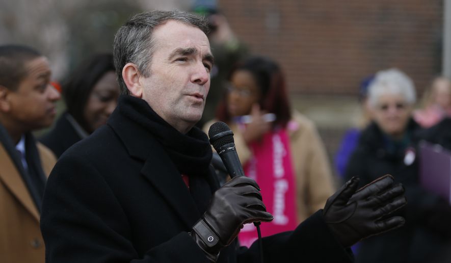 In this Jan. 14, 2019, file photo, Virginia Gov. Ralph Northam speaks to a crowd during a Women&#39;s Rights rally at the Capitol in Richmond, Va. A push by Virginia Democrats to loosen restrictions on late-term abortions is erupting into a fierce partisan clash due to a lawmaker&#39;s comments about late-term abortion. Gov. Ralph Northam added gas to the fire Wednesday, Jan. 30, by describing a hypothetical situation where an infant who is severely deformed or unable to survive after birth could be left to die. (AP Photo/Steve Helber, File) **FILE**
