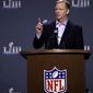 NFL Commissioner Roger Goodell answers a question during a news conference for the NFL Super Bowl 53 football game Wednesday, Jan. 30, 2019, in Atlanta. (AP Photo/David J. Phillip)