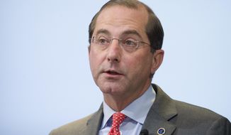 In this Oct. 26, 2018, photo, Health and Human Services Secretary Alex Azar speaks about proposed reforms to Medicare Part B drug pricing policies at the Brookings Institute in Washington. (Associated Press) **FILE**