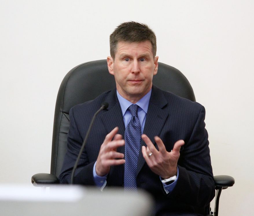 Iowa Division of Criminal Investigation Agent Chris Callaway, who interviewed Cheyanne Harris following the death of her son in August 2017, testifies Friday, Feb. 1, 2019, in Harris' first-degree murder trial in Le Mars, Iowa. (Jeff Reinitz/The Courier via AP)