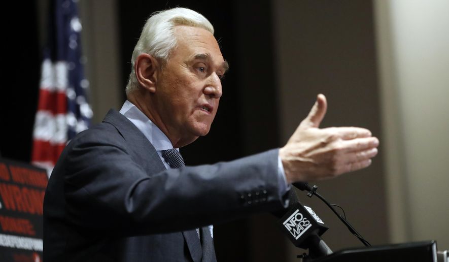 Roger Stone, longtime friend and confidant of President Donald Trump, speaks to members of the media in Washington, Thursday, Jan. 31, 2019. Stone is accused of lying to lawmakers, engaging in witness tampering and obstructing a congressional investigation into possible coordination between Russia and Trump&#39;s campaign. He pleaded not guilty this week. (AP Photo/Pablo Martinez Monsivais)