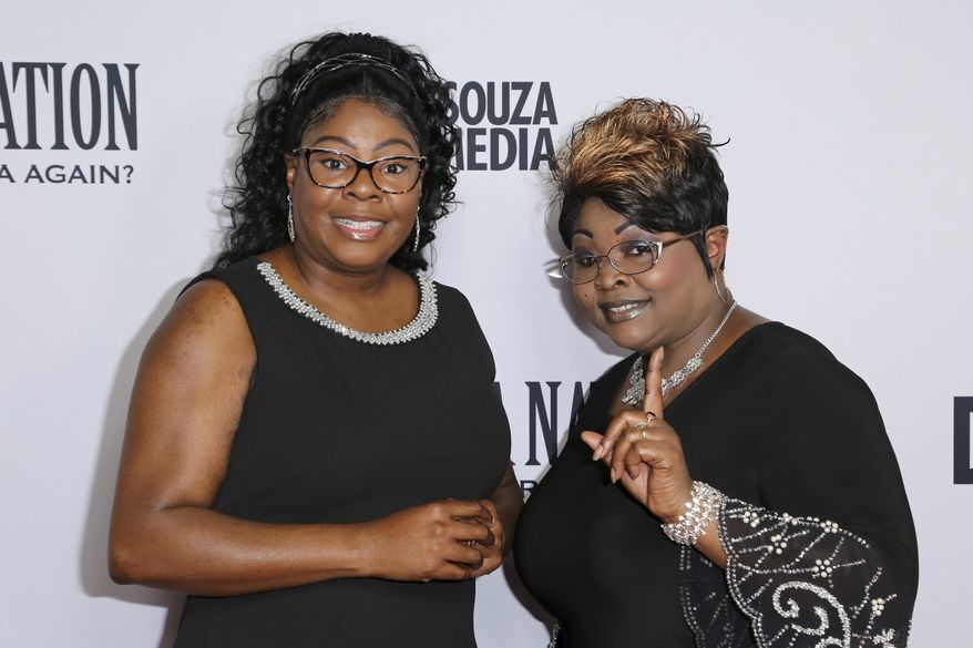 Lynnette Hardaway, left, and Rochelle Richardson, a.k.a. Diamond and Silk, arrive at the LA Premiere of &quot;Death of a Nation&quot; at the Regal Cinemas at L.A. Live on Monday, July 31, 2018, in Los Angeles. (Photo by Willy Sanjuan/Invision/AP) 