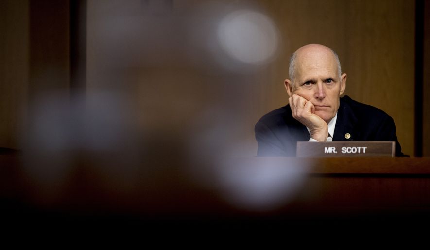 Sen. Rick Scott, R-Fla., listens as U.S. Central Command Commander Gen. Joseph Votel testifies at a Senate Armed Services Committee hearing on Capitol Hill, Tuesday, Feb. 5, 2019, in Washington. (AP Photo/Andrew Harnik) **FILE**