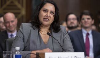 Neomi Rao, President Donald Trump&#39;s nominee for a seat on the D.C. Circuit Court of Appeals, appears before the Senate Judiciary Committee for her confirmation hearing, on Capitol Hill in Washington, Tuesday, Feb. 5, 2019. (AP Photo/J. Scott Applewhite)