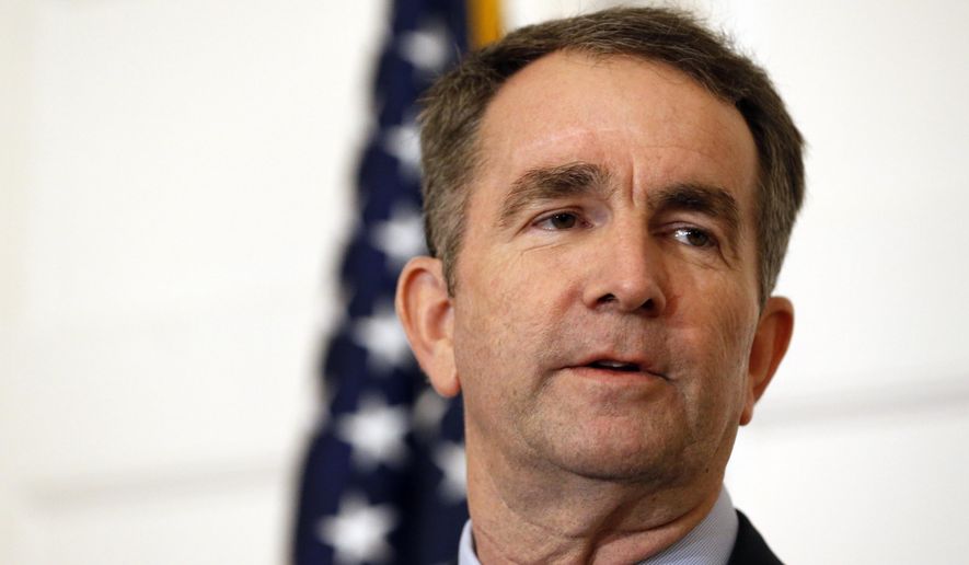 In this Feb. 2, 2019, file photo, Virginia Gov. Ralph Northam speaks during a news conference in the Governor&#39;s Mansion in Richmond, Va.  Northam clung to his office Tuesday, Feb. 5, amid intense political fallout over a racist photo in his 1984 medical school yearbook and uncertainty about the future of the state&#39;s government. (AP Photo/Steve Helber, File)