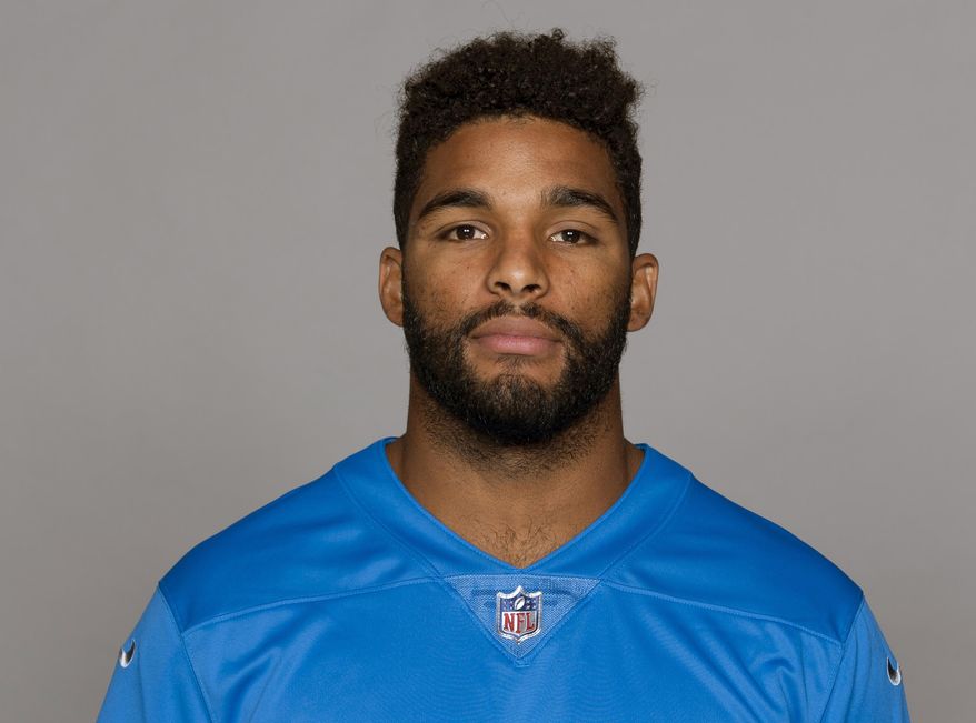FILE - This June 4, 2018 file photo, shows Trevor Bates of the Detroit Lions. Bates was arraigned Tuesday, Feb. 5, 2019, from a psychiatric ward on charges he punched a New York City police officer on Jan. 26, after he was taken to a precinct house for failing to pay a taxi fare. Bates has been hospitalized since his arrest and was arraigned via a video hookup. (AP Photo/File)