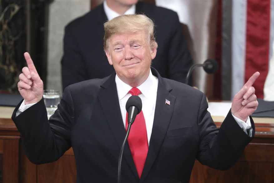 President Trump emerged from his State of the Union address in early February with a cleaner message and approval ratings that averaged in the mid-40s. (Associated Press/File)