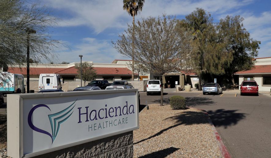 FILE - This Jan. 25, 2019, file photo shows the Hacienda HealthCare facility in Phoenix. The Arizona Legislature may boost state oversight of Hacienda HealthCare, the facility where an incapacitated woman was raped and later gave birth. (AP Photo/Matt York, file)