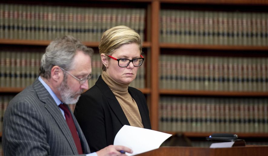 Sarah Stein is sentenced in the courtroom of Washtenaw County Trial Judge Carol Kuhnke Tuesday, Feb. 5 2019. The Washtenaw County probation officer who was accused of lying to investigators about the shooting death of a 20-year-old man in Ypsilanti has avoided jail time in the case. (Jacob Hamilton/Ann Arbor News via AP)