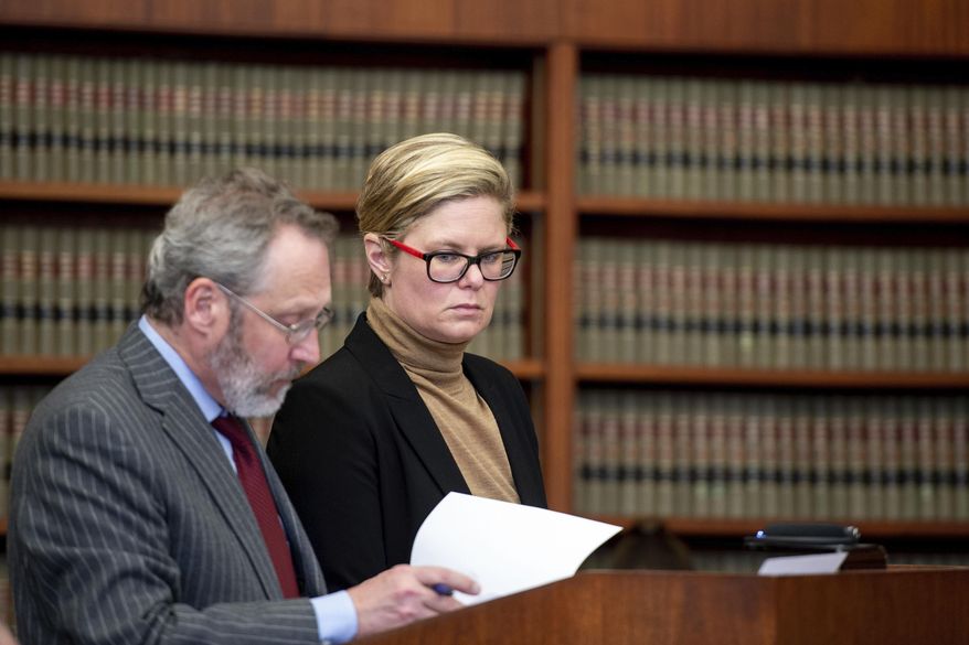 Sarah Stein is sentenced in the courtroom of Washtenaw County Trial Judge Carol Kuhnke Tuesday, Feb. 5 2019. The Washtenaw County probation officer who was accused of lying to investigators about the shooting death of a 20-year-old man in Ypsilanti has avoided jail time in the case. (Jacob Hamilton/Ann Arbor News via AP)