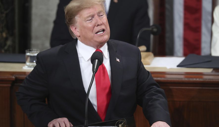 President Donald Trump delivers his State of the Union address to a joint session of Congress on Capitol Hill in Washington, Tuesday, Feb. 5, 2019. (AP Photo/Andrew Harnik)
