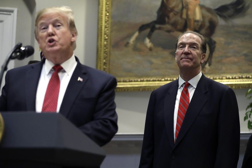 President Donald Trump announces his nomination of David Malpass, under secretary of the Treasury for international affairs, to head the World Bank, during an event in the Rosevelt Room of the White House, Wednesday, Feb. 6, 2019, in Washington. (AP Photo/ Evan Vucci)
