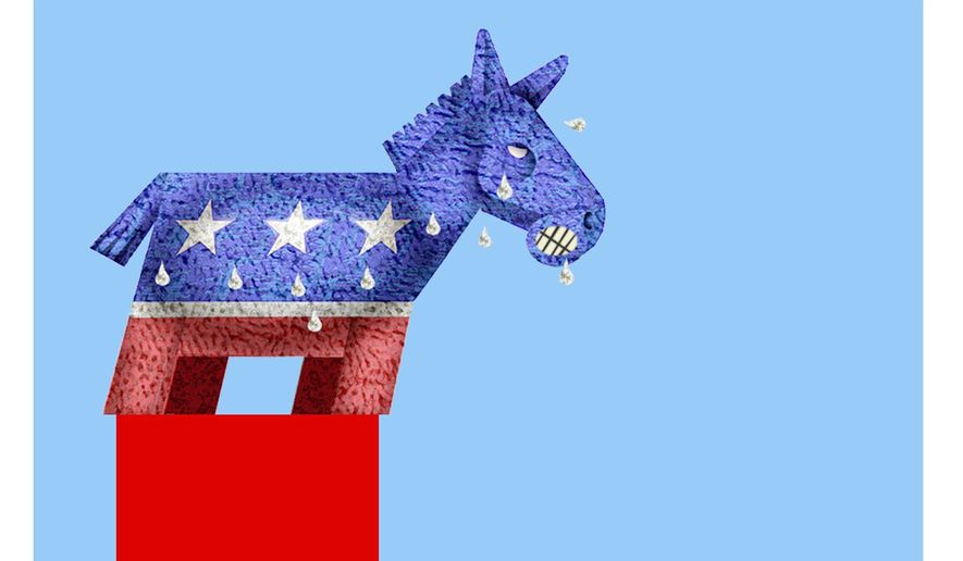 Illustration on the problems for Democrats of rising liberalism by Alexander Hunter/The Washington Times