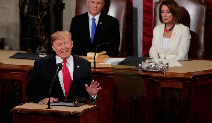 President Donald Trump delivers his State of the Union address to a joint session of Congress on Capitol Hill in Washington, Tuesday, Feb. 5, 2019. (AP Photo/Carolyn Kaster)