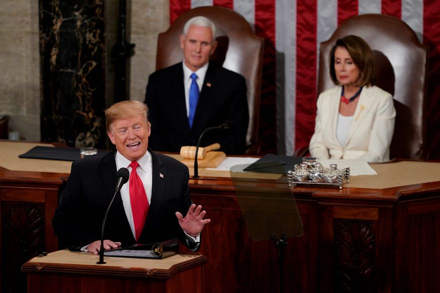 President Donald Trump delivers his State of the Union address to a joint session of Congress on Capitol Hill in Washington, Tuesday, Feb. 5, 2019. (AP Photo/Carolyn Kaster)