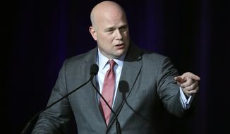 Acting Attorney General Matthew G. Whitaker speaks during the Project Safe Neighborhoods National Conference in Kansas City, Mo., Thursday, Dec. 6, 2018. (AP Photo/Orlin Wagner)