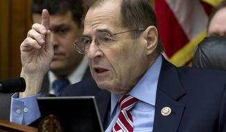 House Judiciary Committee Chairman Rep. Jerrold Nadler D-NY, speaks during a House Judiciary Committee debate to subpoena Acting Attorney General Matthew Whitaker, on Capitol Hill in Washington, Thursday, Feb. 7, 2019. (AP Photo/Jose Luis Magana)