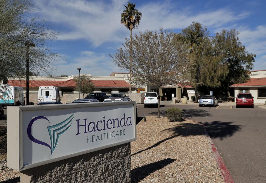 FILE - This Jan. 25, 2019, file photo shows the Hacienda HealthCare facility in Phoenix. The long-term care facility in Arizona is shutting down a unit where an incapacitated woman was raped and later gave birth, officials with Hacienda HealthCare announced Thursday, Feb. 7, 2019. Hacienda officials say they're working with state agencies to develop a plan to move the remaining 37 patients to other facilities. (AP Photo/Matt York, file)