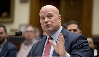 Acting Attorney General Matthew Whitaker speaks during a House Judiciary Committee hearing on Capitol Hill, Friday, Feb. 8, 2019, in Washington. (AP Photo/Andrew Harnik) ** FILE **
