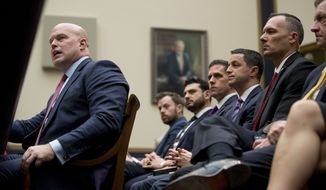 Acting Attorney General Matthew Whitaker speaks during a House Judiciary Committee hearing on Capitol Hill, Friday, Feb. 8, 2019, in Washington. Democrats are eager to press him on his interactions with President Donald Trump and his oversight of the special counsel&#39;s Russia investigation. (AP Photo/Andrew Harnik)