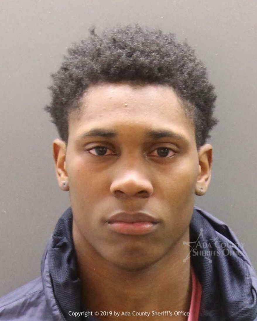 This undated image provided by the Ada County Sheriff's Office shows Jaycson Bereal. The Boise State freshman guard has been arrested and charged with two misdemeanors. Ada County Sherriff's online arrest records show Bereal was booked early Sunday, Feb. 10, 2019. (Ada County Sheriff's Office via AP)